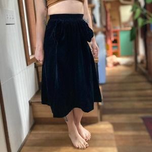 Vintage black velvet midi skirt with ruffle detail